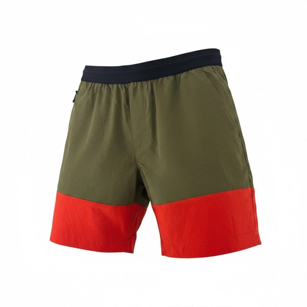 Banana Republic BR Sport Mens Medium Olive Green Red Colorblock Active Shorts